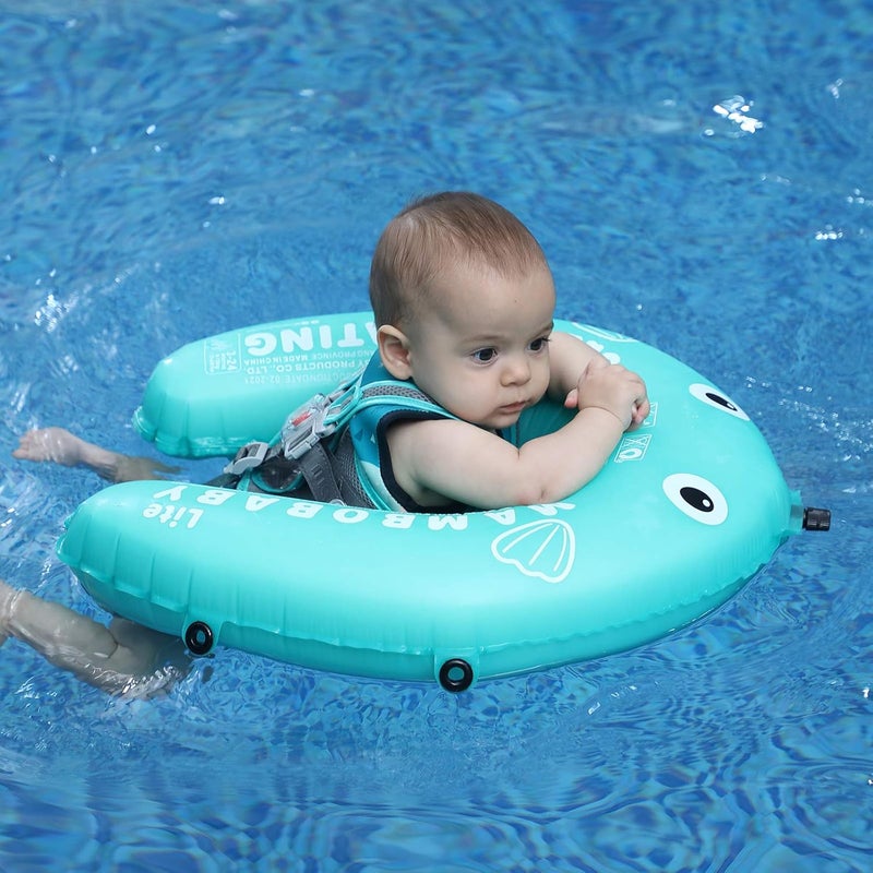 AnjeeIOT Mambobaby Float Self-Inflating Baby Pool Float Compressible Pool Swim Float Infant Soft Solid Swimming Trainer Baby Float with Removable UPF 50+ UV Sun Protection Canopy, Green - Image 5